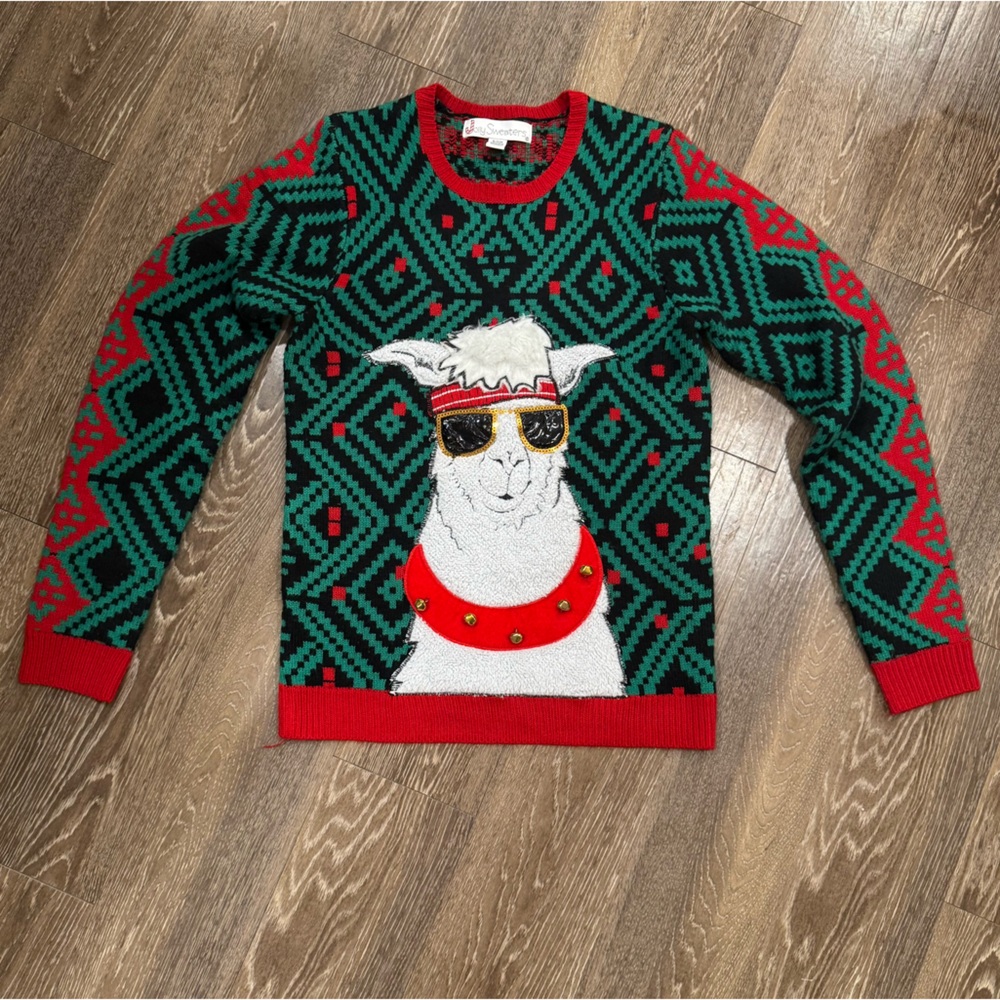 Festive Jolly Llama Christmas Sweater - Red and Green